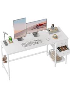 lot 34665 image: CubiCubi Computer Desk with 2 Drawers, 47 Inch Small Home Office Desk with Storage Study Writing Table, Pure White - Retail $59