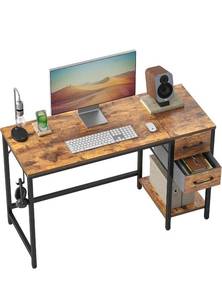 lot 34667 image: CubiCubi Computer Desk with 2 Drawers, 40 Inch Small Home Office Desk with Storage Study Writing Table, Light Brown - Retail $0