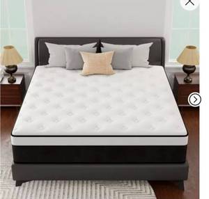 lot 34673 image: CHEVNI 8 Inch Queen Size Mattress in a box Hybrid Spring Memory Foam Medium Firm - White - Retail $0