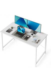 lot 34684 image: CubiCubi Computer Desk 47 Study Writing Table for Home Office, Modern Simple Style PC Desk, Black Metal Frame, White - Retail $0