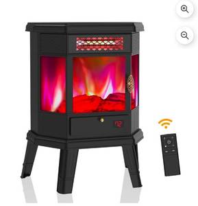 lot 34688 image: Freestanding Fireplace Stove Infrared Fireplace with 3D Flame Effect Remoted Control, Timer, Overheating Protection  - Retail $109