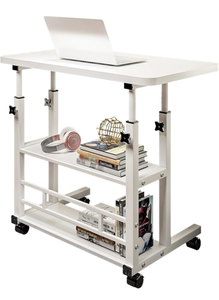 lot 34701 image: Height Adjustable Rolling Laptop Desk Over-Bed Table with Wheels, 3 Tier Mobile Bedside Sofa Side Table Standing Desk for Home, Office, Hospital - Retail $79