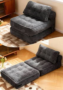 lot 34702 image: KINGYES Folding Sofa Bed, Corduroy Convertible Sleeper Chair with Pillow, Foldable Single Futon Chair for Living Room, Gray - Retail $115