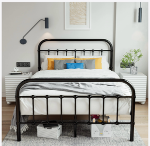 lot 34705 image: Metal Platform Bed Frame Victorian Style, No Box Spring Required Queen - Retail $329