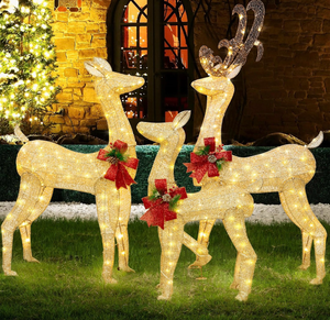 lot 34715 image: Shintenchi 3-Piece LED Lighted Christmas Deer Outdoor Yard Decorations, 3D Super Large Christmas Reindeer Decor, Outdoor Lighted Holiday Deer with 360 LED Displays for Front Yards Garden Lawn Patio - Retail $149
