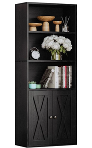 lot 34718 image: IRONCK Industrial Bookshelves and Bookcases with Doors 11.8 in Depth Floor Standing 5 Shelf Display Storage Shelves Bookcase Home Decor Furniture for Home, Office, Living Room, Bedroom - Retail $109
