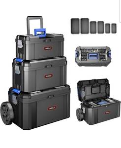 lot 34721 image: 3 IN 1 Rolling Tool Box With Wheels,Stackable Tool Box,Modular Tools Storage Organizer,Top Small Parts Organizer Design,With Removable Small Parts Box,for Home,Repair,Garage Storage,17 IN19 IN21 IN - Retail $84