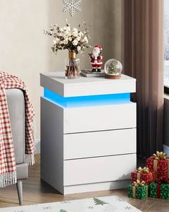 lot 34722 image: White Nightstand with Charging Station & LED Lights, Night Stand with 3 Drawers and Sliding Top, Modern Bedside Table End Table with Hidden Space for Bedroom, Living Room - Retail $0