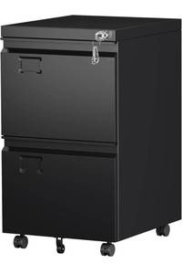lot 34728 image: 2 Drawer File Cabinet with Wheels, Under Desk Drawer with Lock Name Card Holder for Home Office, Metal Filing Cabinet for LegalLetter Size, Assembly Required - Retail $0
