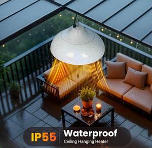 lot 34745 image: Electric Outdoor Heater for Patio, 1500W Infrared Heater for Indoor & Outdoor, IP55 Waterproof, Fast Heating, Tip-Over Protection, Perfect for Garden, Balcony, Garage (white, hanging) - Retail $91