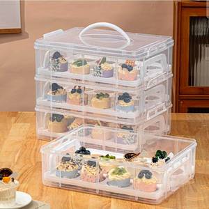 lot 34746 image: 4-Tiers Cupcake Carrier, Cupcake Holder, Cupcake and Brownie Storage Carrier, Stacking Cupcake Storage Container Store up to 48 Cupcakes - Retail $55