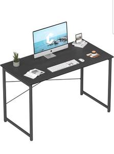 lot 34747 image: CubiCubi Computer Desk 32 Study Writing Table for Home Office, Modern Simple Style PC Desk, Black Metal Frame, Dark Black - Retail $0