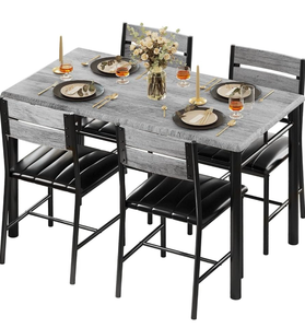 lot 34750 image: IRONCK Dining Table Set for 4, Wood Kitchen Table with Upholstered Chairs for Kitchen Room and Small Spaces, Grey - Retail $189