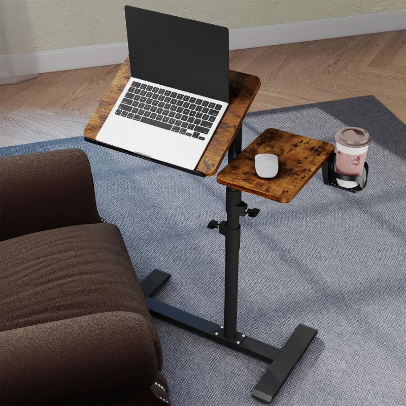 lot 54215 image: Rolling Table for Laptop Stand, Height and Angle Adjustable Over Bed Table with Wheels, Tilt-Top Laptop Desk for Couch with Cup Holder, Bed Table Tray for Eating (Rustic)