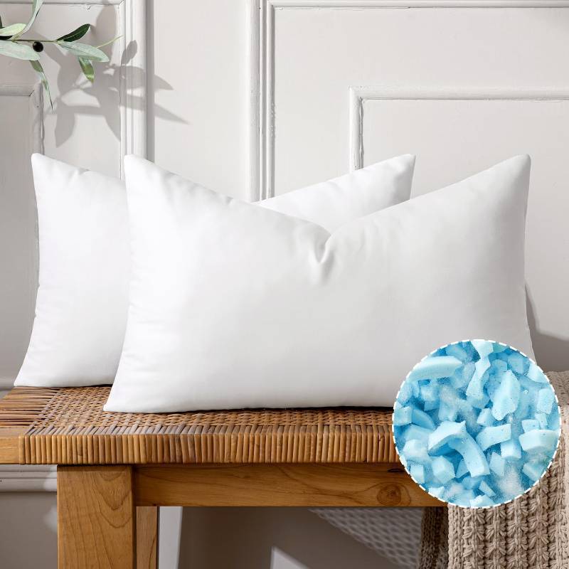 lot 71460 image: Shredded Memory Foam Pillow Inserts, Set of 2 12x20 Premium Filling Decorative Throw Pillows, Soft Support Stuffer for Sofa Bed Living Room - Retail $24