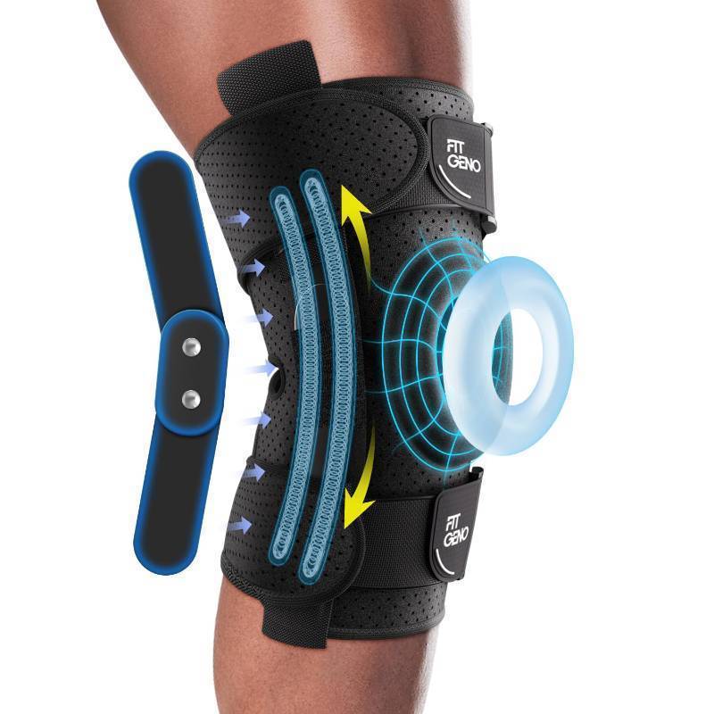 lot 14558 image: Fit Geno Hinged Knee Brace for Meniscus Tear Adjustable Knee Support for Knee Pain wSide Stabilizers & Hinges for Injury or Surgery Recovery - Men and Women - Retail $40