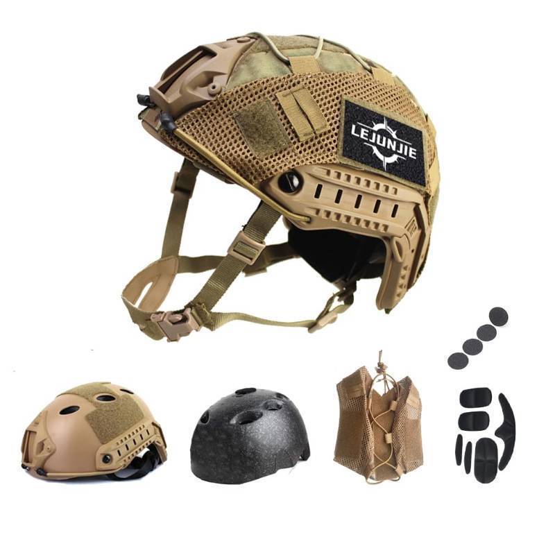 lot 14585 image: PJ Tactical Paintball Airsoft Helmet Fast Military Helmet with NVG Bracket and Side Guide Rail - Retail $28