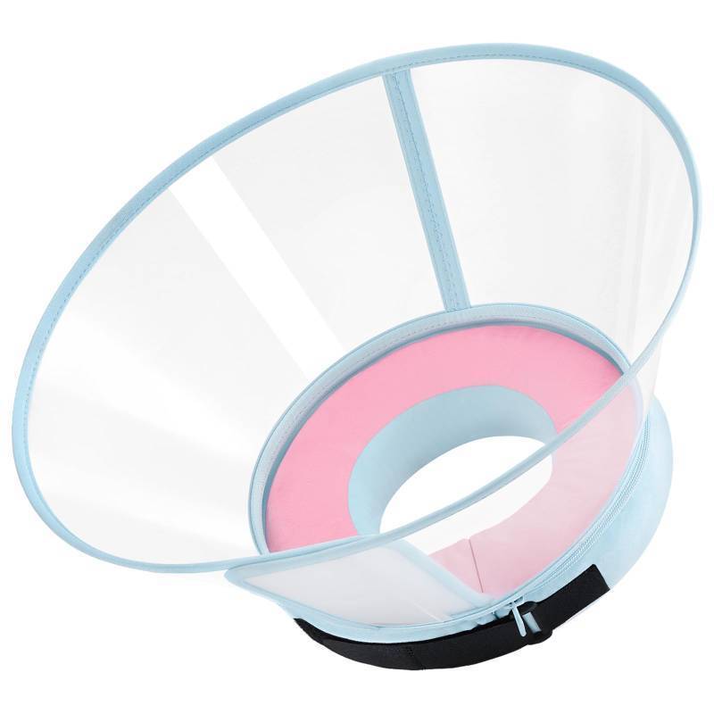 lot 14645 image: Sponge Core Dog Cone, Inflatable Dog Cone Collar Alternative, Dogs Donut Collar After Surgery, Soft Cone for Large Medium Small Dogs to Stop Licking, No Inflation Required, Clear View(Size 7, Pink) - Retail $28