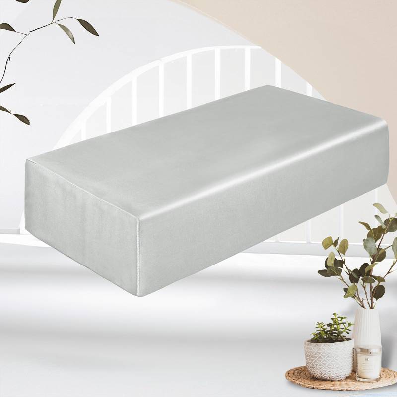 lot 14646 image: Satin Cube Pillow Case for Side Sleepers, Silver Grey Satin Pillowcase Cube Pillow Cover with Hidden Zipper, Silky and Smooth Satin Pillow Case for Cube Pillow (24x12x5.5) - Retail $8
