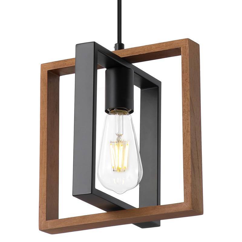 lot 14653 image: Industrial Small Pendant Lighting, Farmhouse Kitchen Island Hanging Lamp with Cord, WoodMetal,1 Light E26 Fixture for Dining Room Bedroom Hallway Entryway,9.5 inch - Retail $33