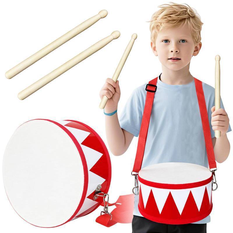 lot 14686 image: Kids Drum Set, Wooden Toy Drum Set, Educational Baby Musical Toys Drum with Adjustable Strap 2 Drumsticks, Sensory Musical Instrument Drum Toy for Toddler Boys & Girls Gift
