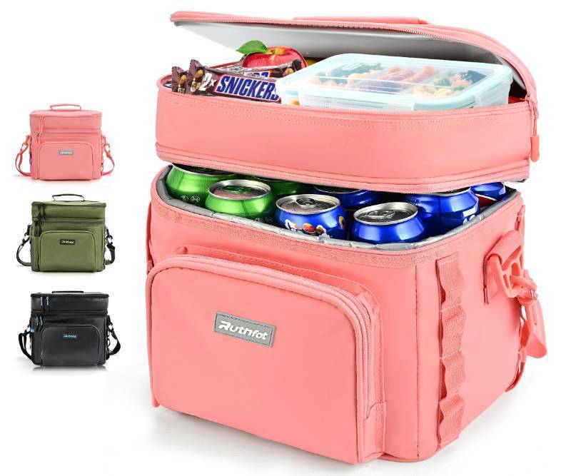 lot 14816 image: Double-Layer Insulated Cooler Foldable Lunch Box, Leakproof Cooler Bag for Men & Women, Shoulder Strap, Bottle Opener, for Beach, Camping, Car - Retail $29