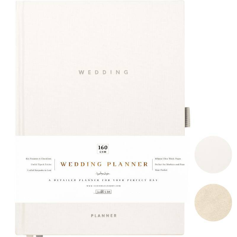 lot 14818 image: Wedding Planner Book and Organizer for the Bride  Tissue Wrapped in a Gift Box  Cushioned Cover  Engagement Gift  This Elegantly Designed USA Planner Allows you to Plan Every Detail (Soft Grey).  OUTSIDE DIRTY BUT INSIDE CLEAN. - Retail $20