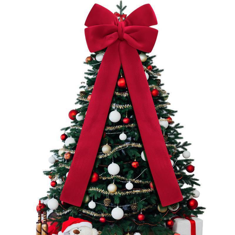 lot 14821 image: 16 x 56 Inch Christmas Extra Large Velvet Bows Christmas Plush Bow Tree Toppers Xmas Tree Decorations for Xmas Holiday Party Car Wreath Wedding Baby Shower Bridal Shower Home Decor(Red) - Retail $42