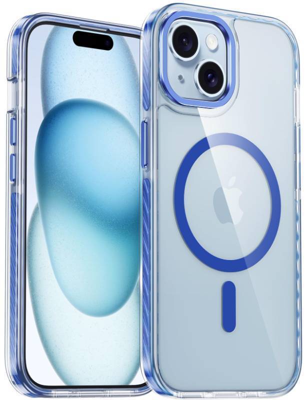 lot 14860 image: FNTCASE for iPhone 15 Plus Case Clear Magnetic Phone Cases Compatible with Magsafe Slim Anti Yellowing Military Grade Drop Protection Rugged Protective Transparent Cell Cover (D-Blue Magnet) - Retail $8