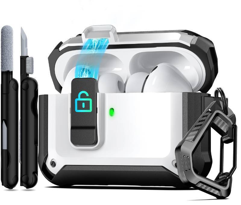lot 14888 image: AirPods Pro 3 Case (2025) with Safety Lock and Automatic Pop-up, Compatible with Airpods Pro 3rd Generation Case, Magnetic Lid, Compatible MagSafe, Hard Shockproof Protective Case, White - Retail $16