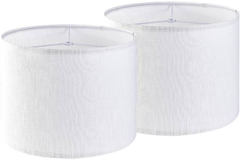 lot 14894 image: Set of 2 Pure White Linen Drum Lamp Shade 13 Top x 13 Bottom x 10 High (Spider) Contemporary Lamp Shades for Table Lamps & Bedside Lamps Replacement Lampshade - GO&SO - Assembly is Required - Retail $34