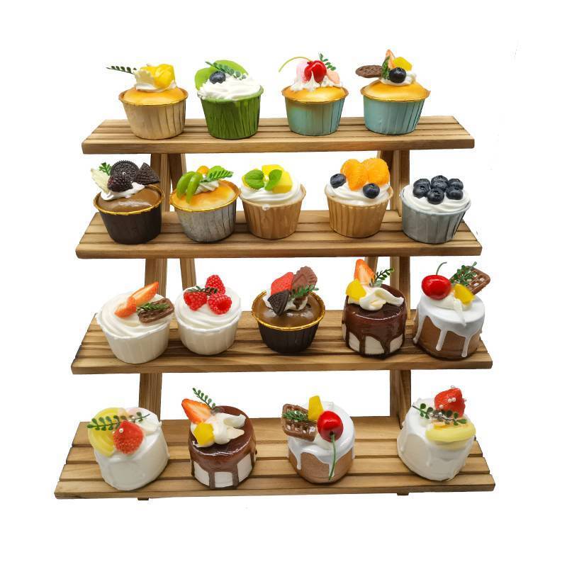 lot 14900 image: 4-Tier Rustic Wood Plant Stand, 12 Inch Tall Collectible Riser Stand Wooden Retail Cake Stand Display Table. Product, Food, Dessert, Cookie, Merchandise, Donut, Craft Show Tabletop Riser