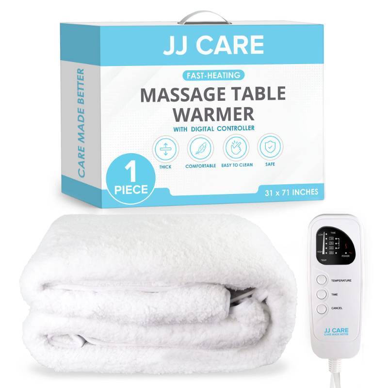 lot 14908 image: JJ CARE Massage Table Warmer 31x71, Digital 5 Heat Control Massage Bed Warmer Fleece Pad wDetachable 12 FT Cord, Table Warmer Massage Therapy wOverheat Protection, Massage Table Heating Pad - Retail $91