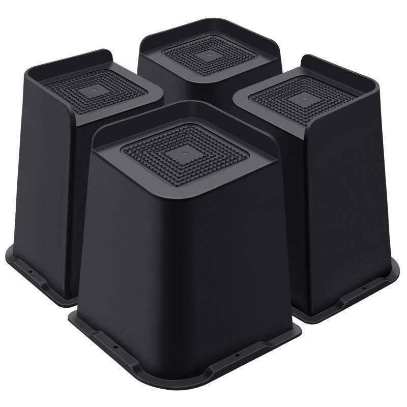 lot 43335 image: Bed Risers 8 Inch Heavy Duty, Furniture Risers for Bed Desk Table Sofa CouchOversized Bed Lifts Risers, Support up to 5000 Lbs(4 Pack Black). One Damaged.