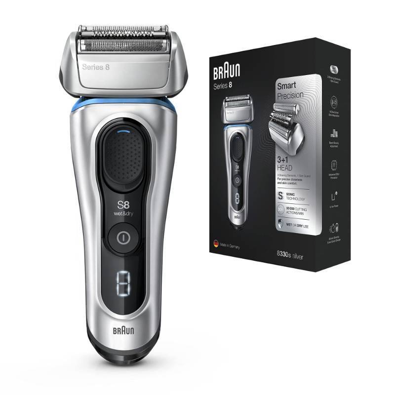 lot 43947 image: Braun Series 8 8330s Next Generation, Electric Shaver for Men, Rechargeable and Cordless Razor, Silver, Fabric Travel Case, Wet and Dry, Foil Shaver - Retail $250