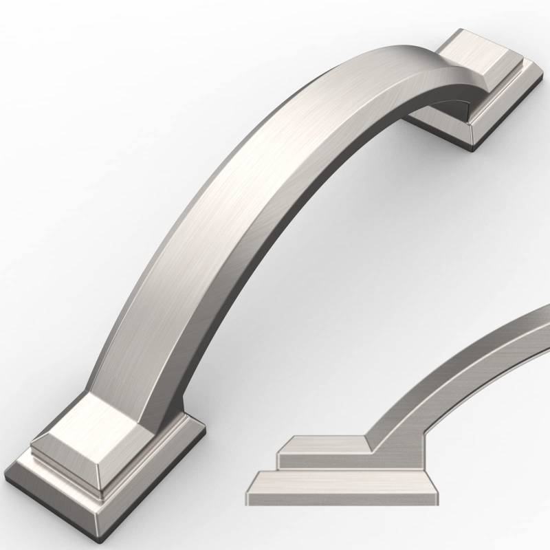lot 43951 image: 10 Pack Brushed Satin Nickel Cabinet Pulls 3 Inch(76mm) Hole Centers, Handles for Kitchen Cabinet Hardware, Arch Cabinet Handles for Bathroom Dresser Drawer Handles - Retail $26