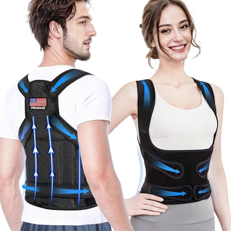 lot 43969 image: Posture Corrector for Women and Men - Adjustable Back Brace for Pain Relief - Enhances Posture and Provides Lumbar Support - Upper and Lower Back Straightener - Breathable Back Support (Black, X-Large) - Retail $30