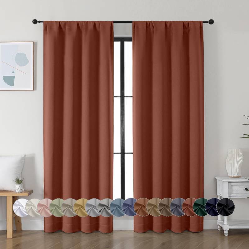 lot 43977 image: Ava Terracotta Blackout Curtains for Bedroom, 72 Inch Length, 2 Panels, Privacy Thermal Insulated, Rod Pocket, Window Curtains for Patio, French Door, W40 x L72 Inch - Retail $22