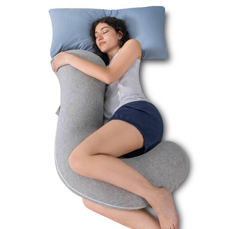 lot 53770 image: Body Pillow, Full Body Support Pillow for Side Sleepers, Cooling Soft S Shaped Hug Pillow for Adults, Grey - Retail $30