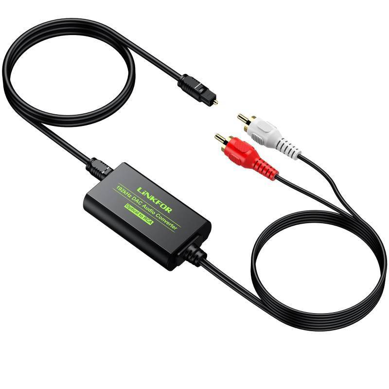 lot 53816 image: 192kHz DAC Converter Digital to Analog Converter Digital Optical SPDIF Toslink to Analog Stereo Audio RCA LR Audio Adapter with Optical Cable for HDTV Blu Ray DVD Amps (RCA Male) - Retail $13