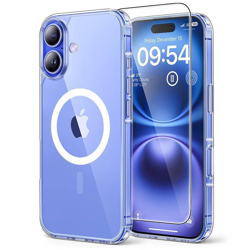 lot 53828 image: iPhone 16 Case, Compatible with MagSafe, with Screen Protectors, Anti-Yellowing Military-Grade Protection, Shockproof Slim Magnetic Phone Case for iPhone 16 6.1, Clear - Retail $8