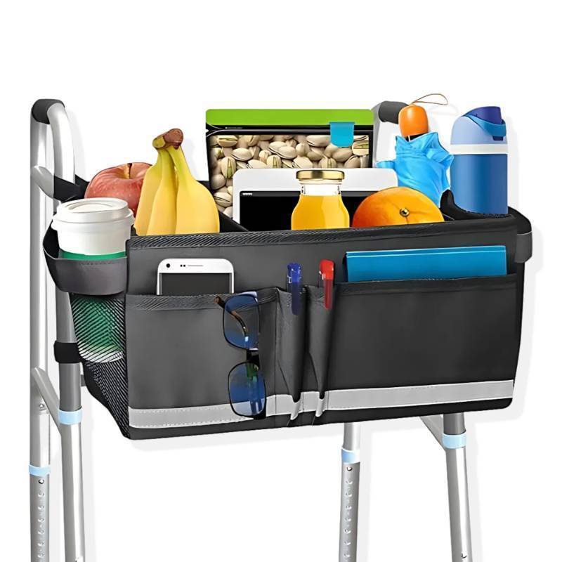 lot 53839 image: Walker Basket Walker Accessories for Folding Walker with Water Cup Holder - Multi Pockets Basket for Walker for Seniors - Big Capacity & Never Tipping Over Walker Bag - Retail $14