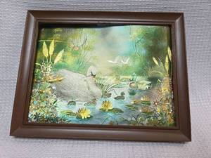lot 406 image: Swan Pond Nature Print in Brown Frame
