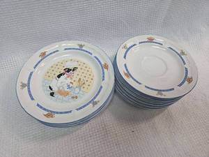 lot 427 image: Newcor Stoneware Saucers with Blue Border Design