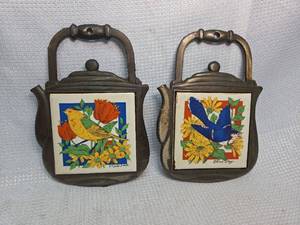 lot 572 image: Cast Iron Teapot Trivets with Bird Tiles