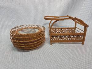 lot 581 image: Butterfly Design Bamboo Coaster Set with Stand