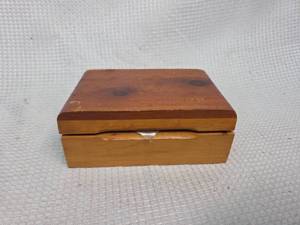 lot 595 image: Handmade Pine Wood Jewelry Box with Mother Engraving, with contents