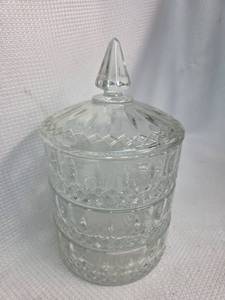 lot 599 image: Large Crystal Cut Glass 3-Tier Candy Dish with Lid