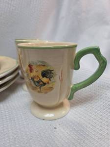 lot 600 image: Country Rooster Dinnerware Set with Green Trim