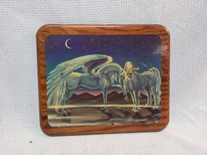 lot 601 image: Fantasy Unicorn and Pegasus Wood Wall Art